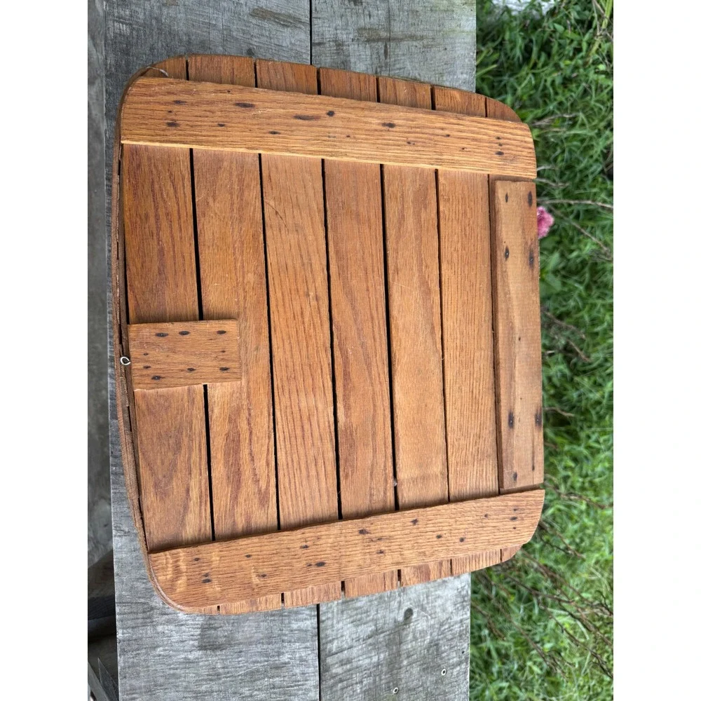 Vintage Woven Wood Pie Picnic Basket Square Carrier with Slatted Wooden Lid USED